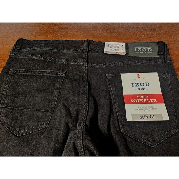IZOD Slim Fit Jeans Mens 34x32 Jet Black NEW Ultra Softflex Sportflex IZ00JN22A - Picture 6 of 9